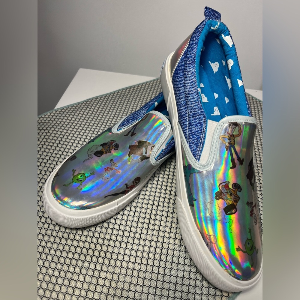 Women's Pixar Holographic Slip-On Sneakers with Blue Lining